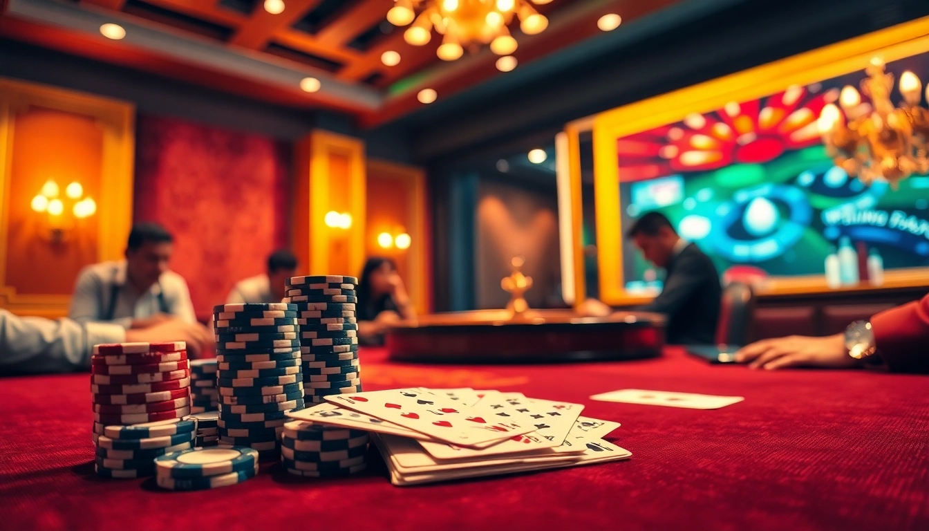 Experience the thrill of kèo nhà cái 5 with intense poker gameplay at a luxurious casino table.