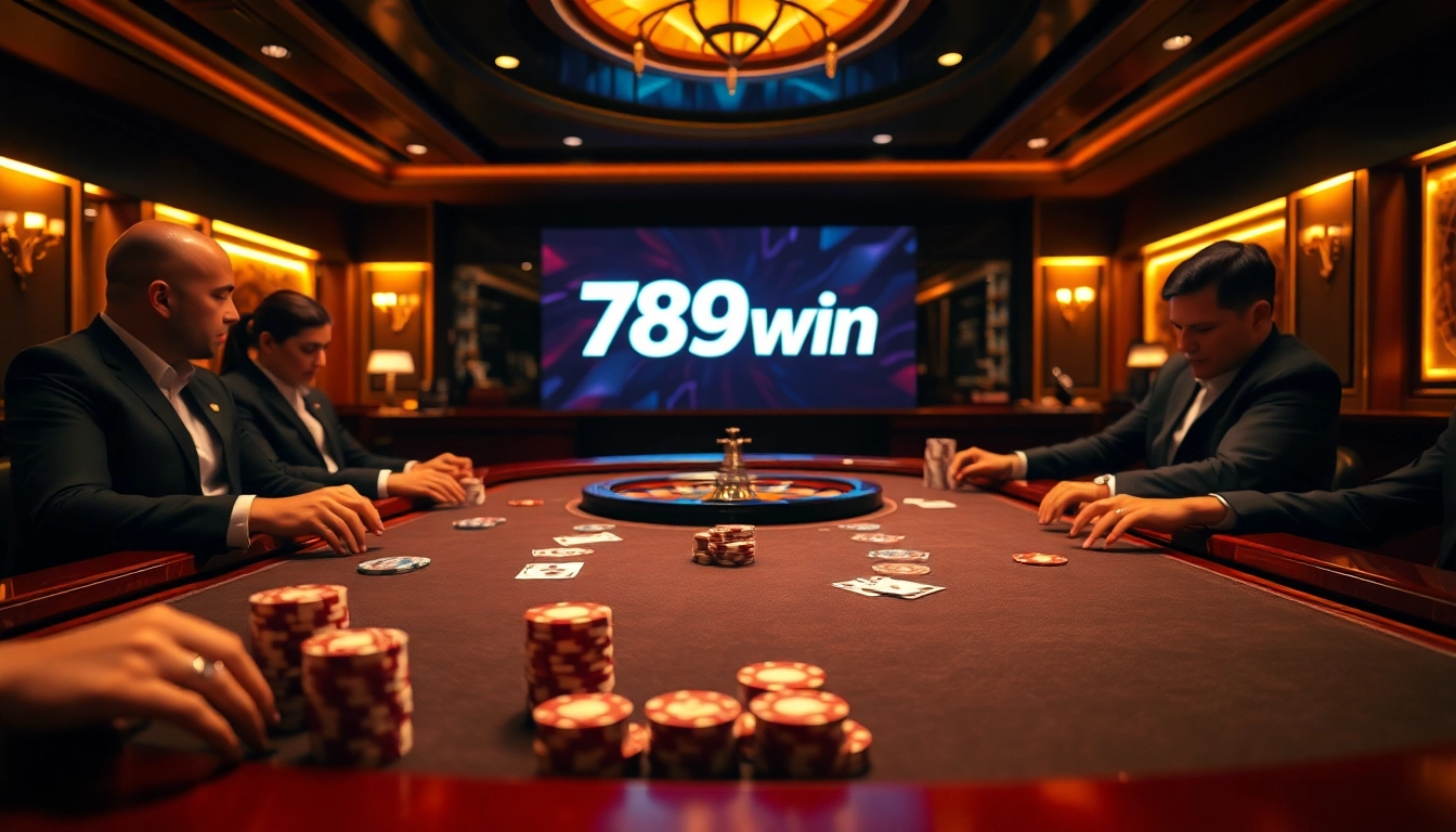 Gamblers actively placing bets with chips and cards during 789win đăng ký registration on digital casino interface
