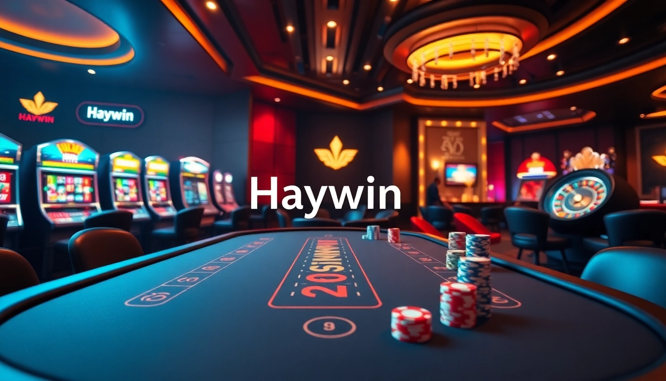 Hamwin casino scene showcasing vibrant slots and a stylish poker table for an exciting gaming experience.
