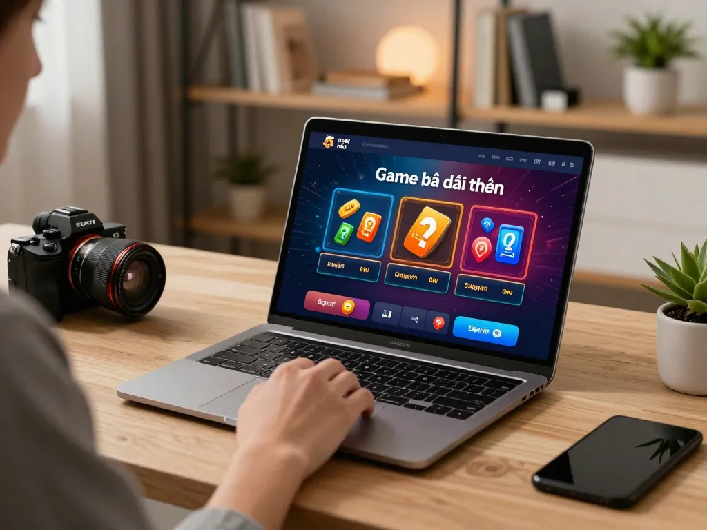 Engaging in Game bài đổi thưởng on a sleek laptop in a cozy home setup.