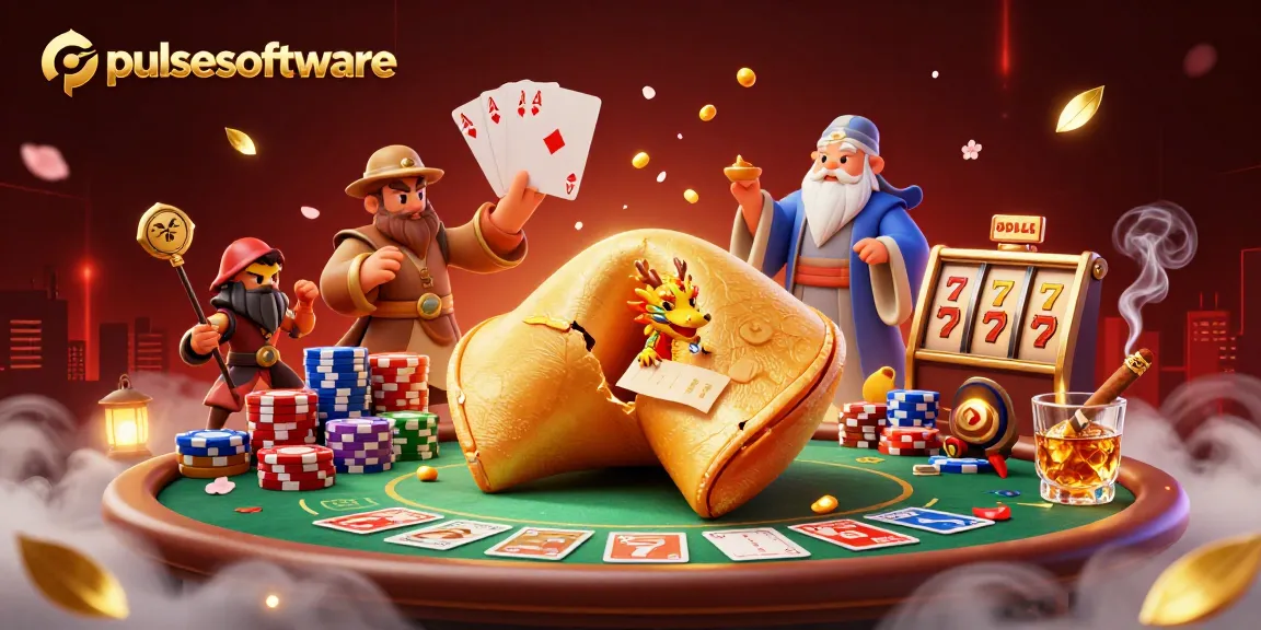 Experience thrilling winning moments with pulsesoftware's vibrant 3D casino illustration featuring poker elements.