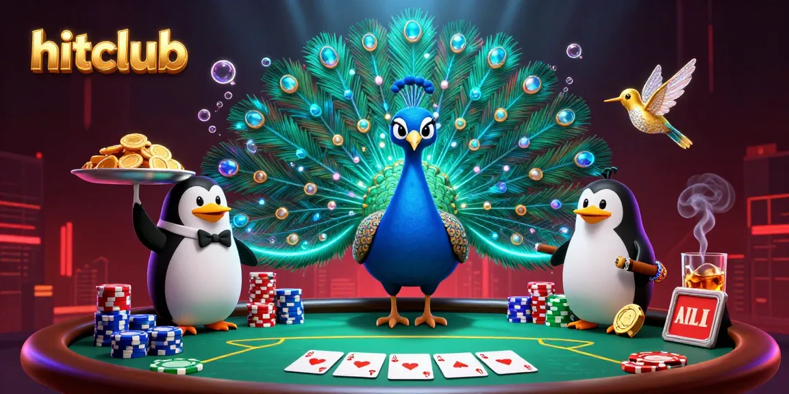 Experience the excitement at hitclub with a lively poker scene featuring a colorful 3D illustration.