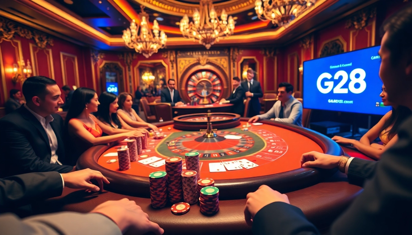 G28 players enjoying an immersive poker experience at a luxurious casino table.