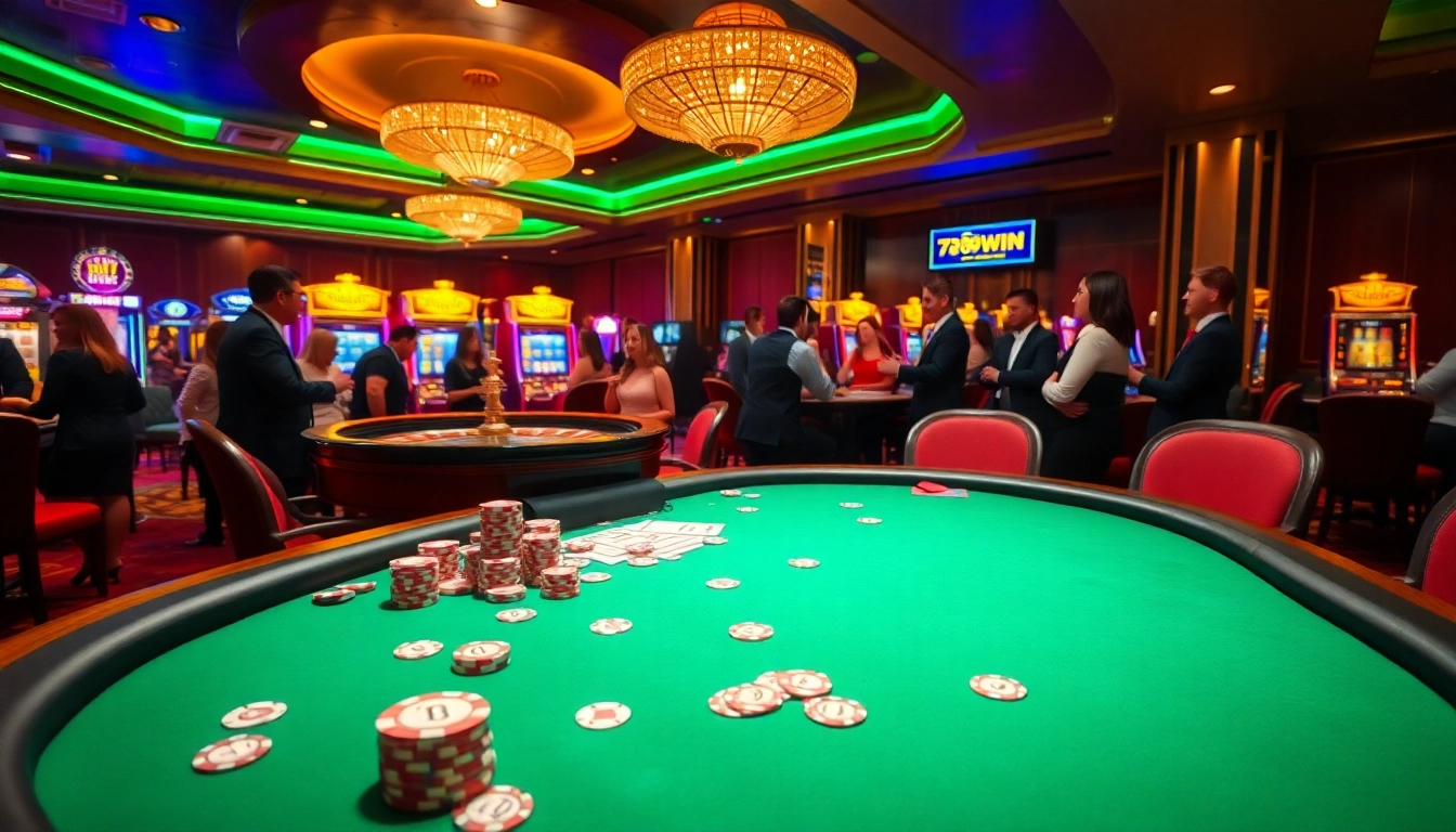 Experience the excitement of 789WIN at a luxurious casino with vibrant poker and roulette action.
