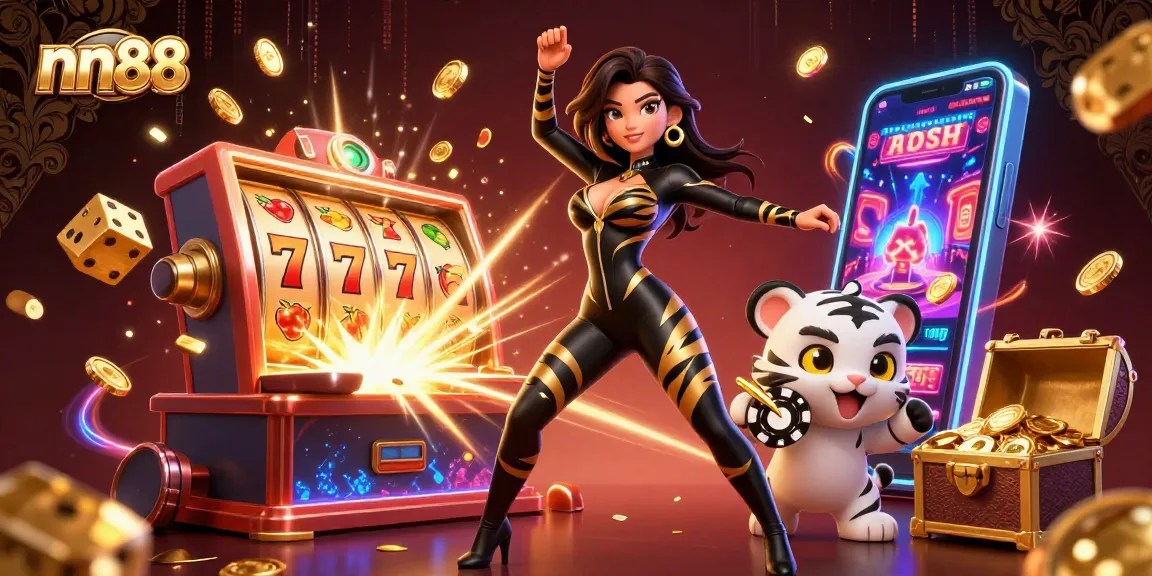 Engage in thrilling action at nn88 with a vivid illustration capturing casino excitement and vibrant games.