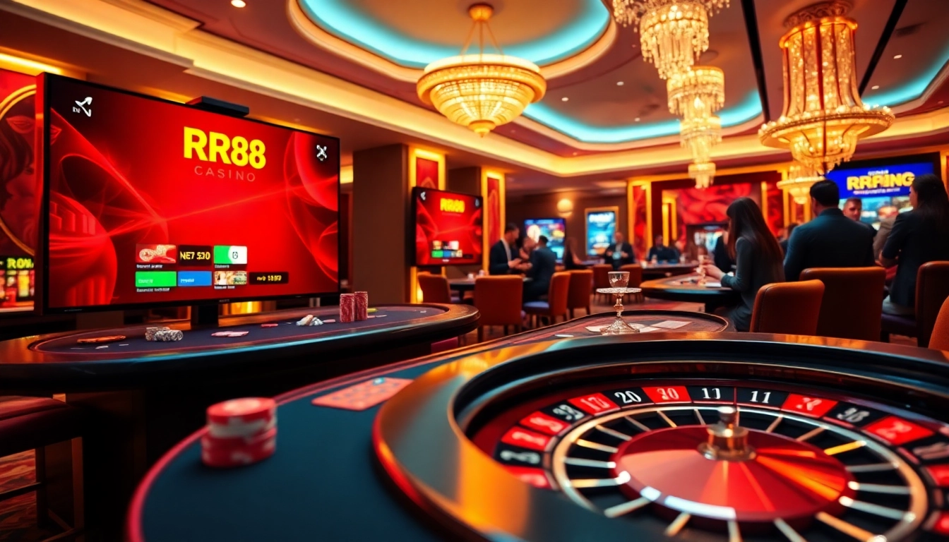 Experience the excitement of RR88's online gambling scene with vibrant casino visuals.