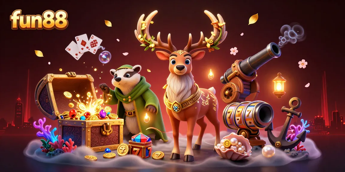 Experience fun88's vibrant gaming underworld with a druid stag, treasures, and mesmerizing casino elements.