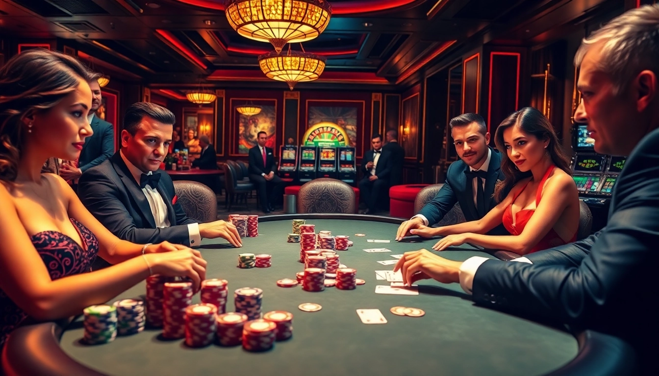 High-stakes poker players strategizing at https://rr9977.com/ casino, immersed in luxury and excitement.