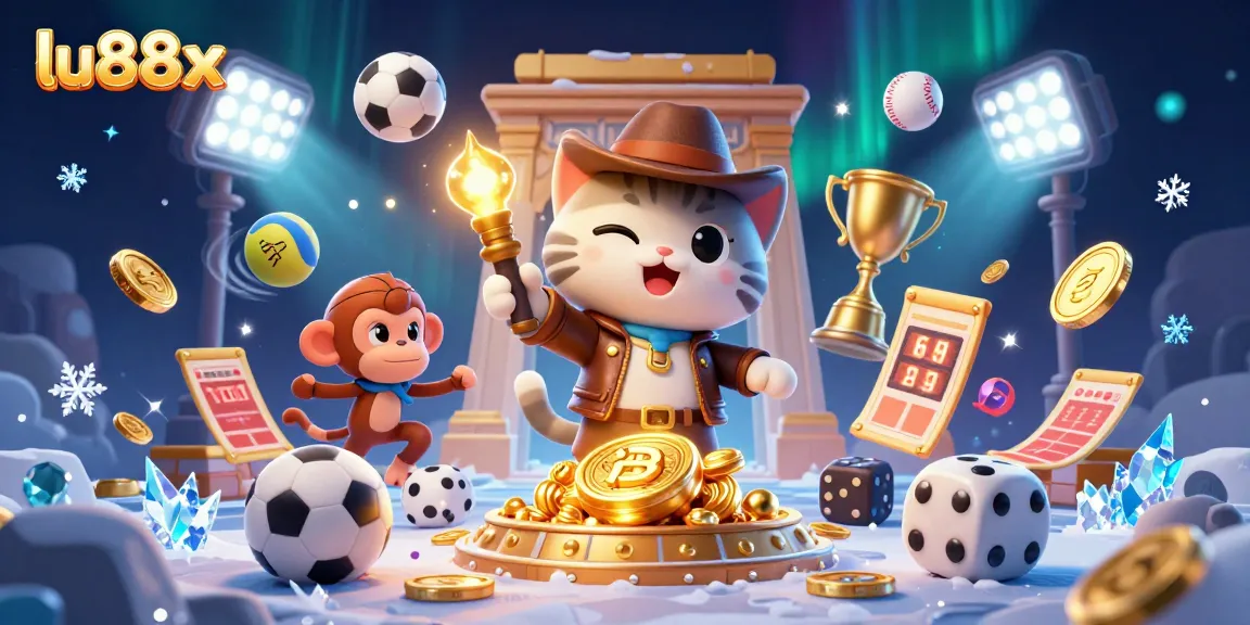Experience thrilling adventures at lu88x, where the cat archaeologist uncovers casino treasures amid golden coins and sports action.
