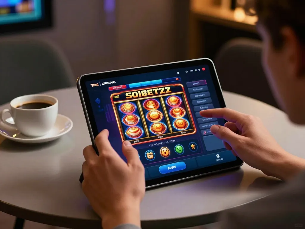 Engaging user experience on soibetzz app while spinning slot reels on a tablet.