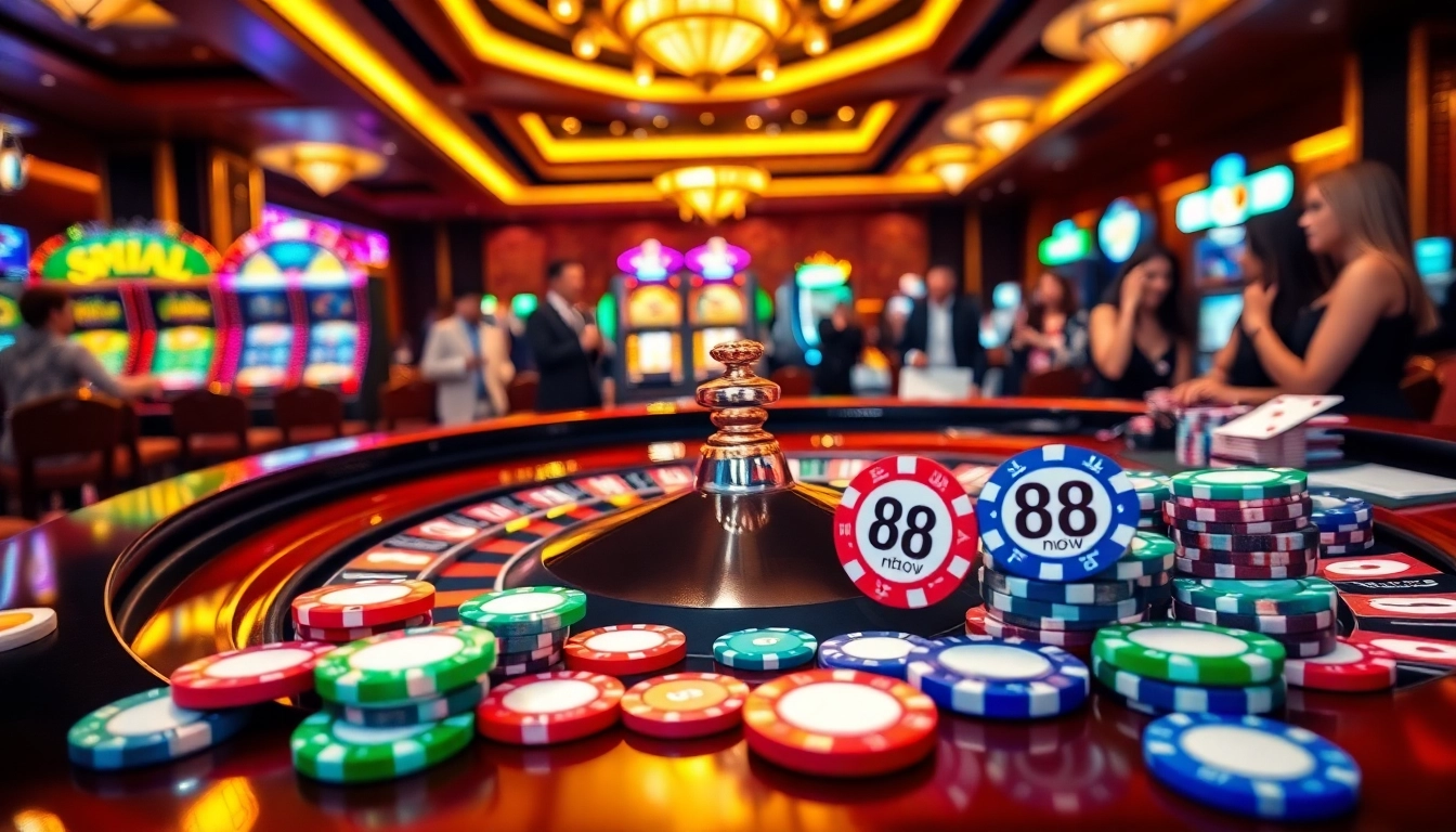 Players enjoy a thrilling casino experience at 888now with vibrant roulette and colorful chips.