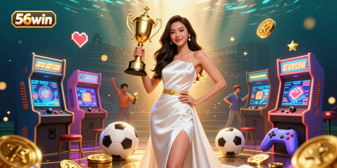 Bet on exciting moments with 56win, featuring a victorious woman amidst sports betting elements.
