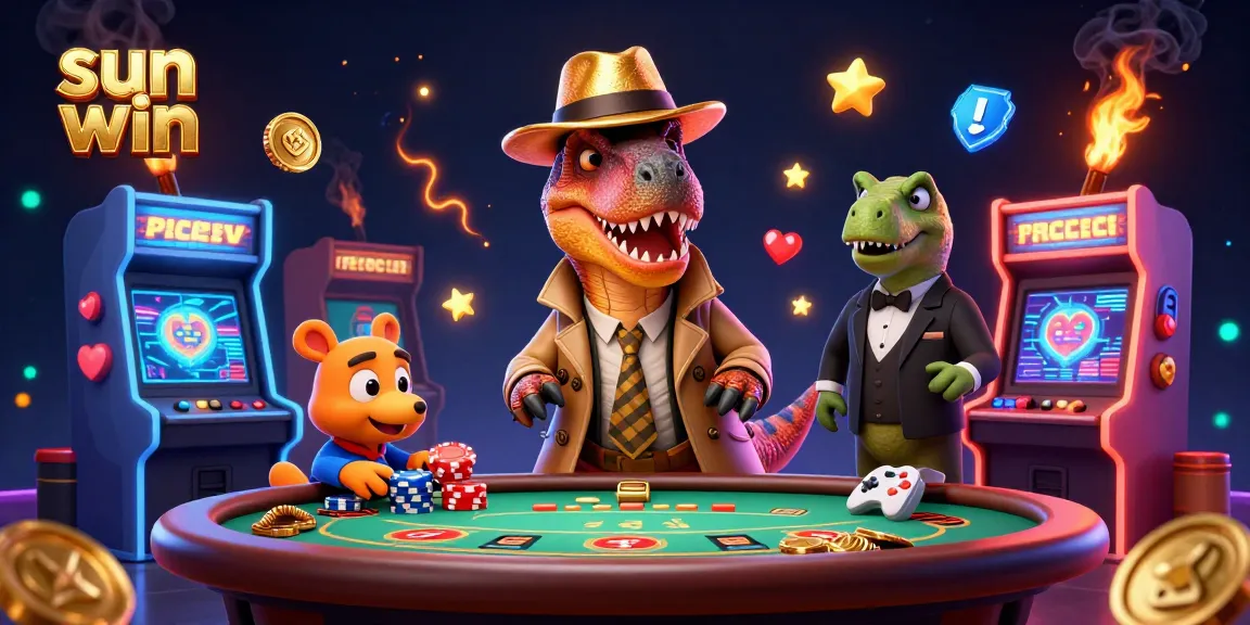 Join the action at sun win with a vivid scene of colorful casino characters engaged in blackjack.