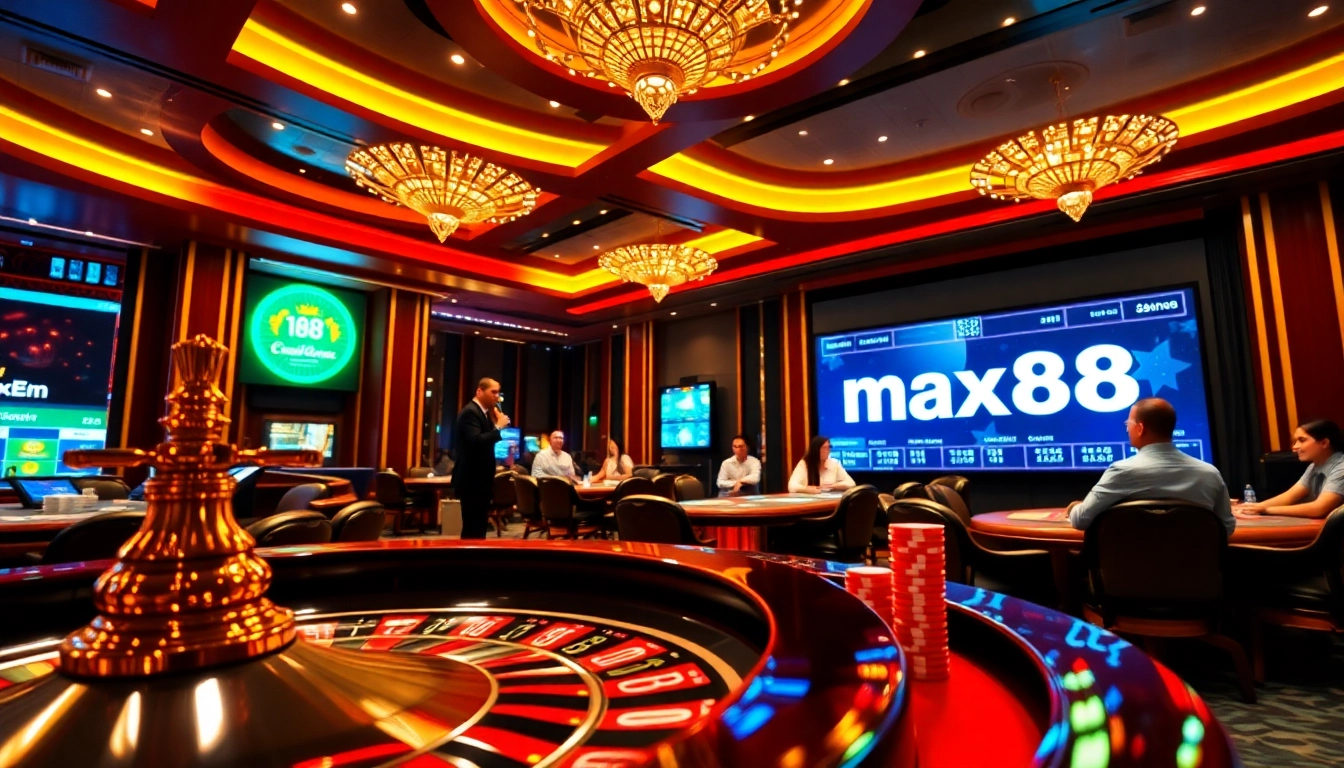 Engage in exciting casino activities at max88 with dynamic roulette wheels and vibrant gaming tables.