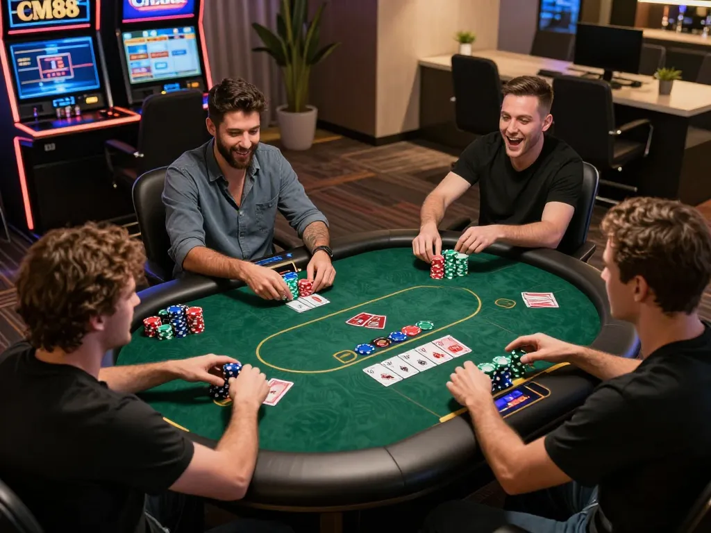 Players engaging in virtual poker game at CM88, showcasing strategic gameplay and excitement
