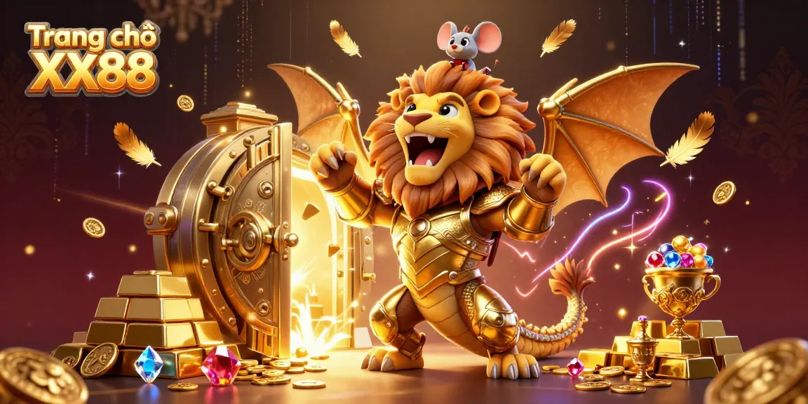 Experience dynamic gameplay at Trang chủ XX88 with exciting golden treasures and a roaring chimera.