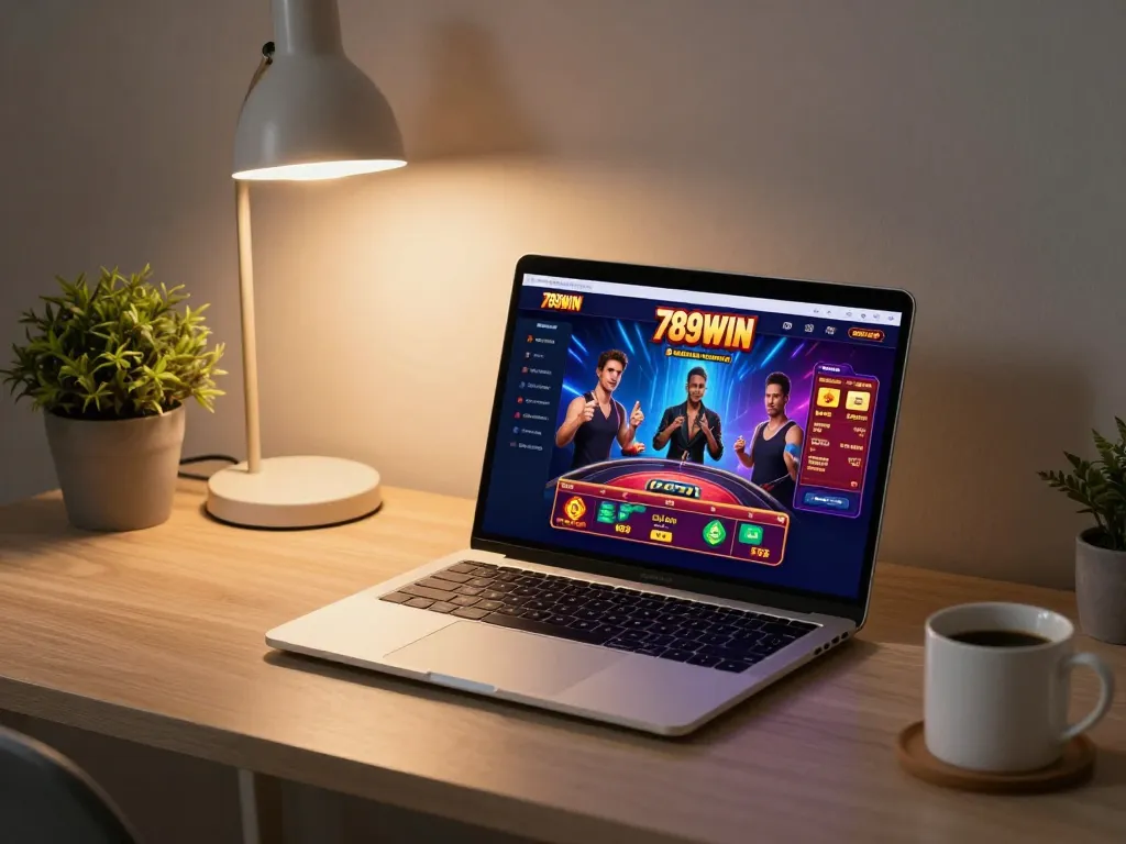 Experience thrilling online gameplay on 789WIN with an immersive casino interface in a cozy home setup.