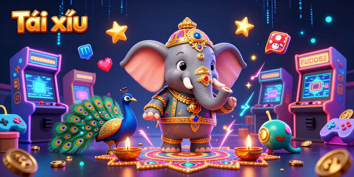 Bet on Tài xỉu with colorful arcade machines and vibrant game characters to enhance your gambling experience.