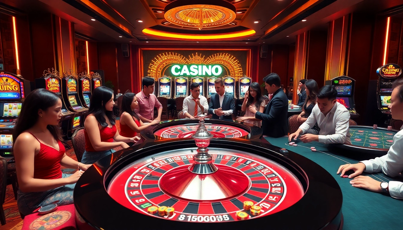 Players revel in high-stakes excitement at the qh88 casino table, showcasing vibrant gaming action.