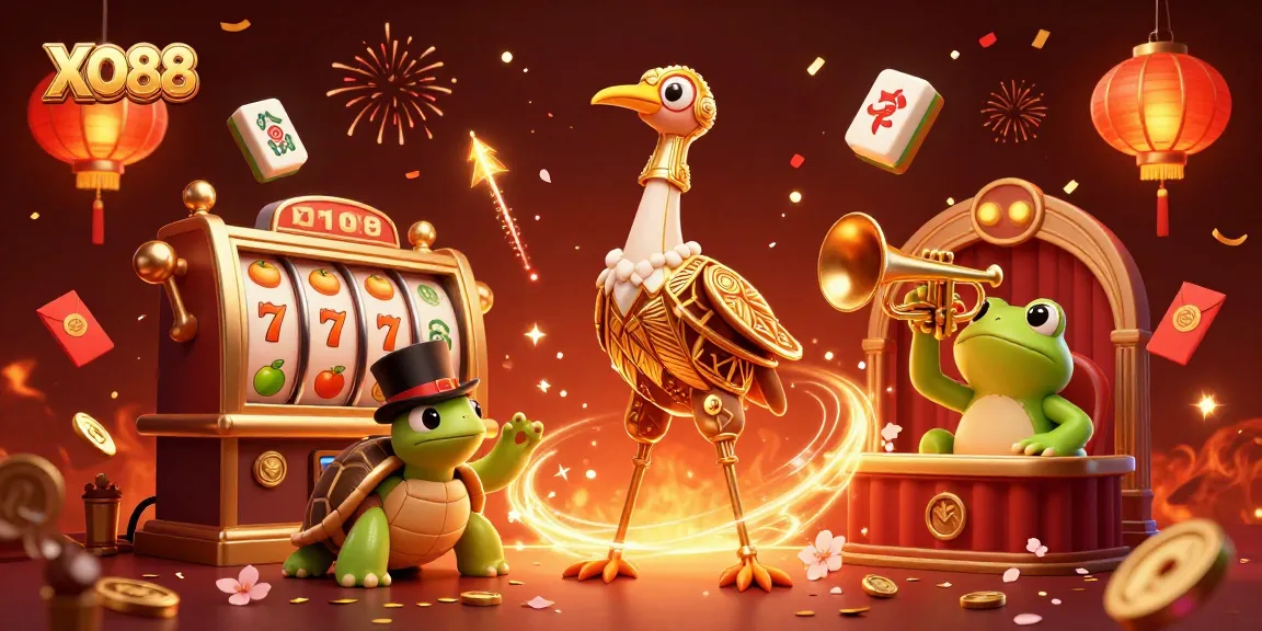 Experience exciting gameplay at XO88 with vibrant slot machines, gold coins, and festive elements.