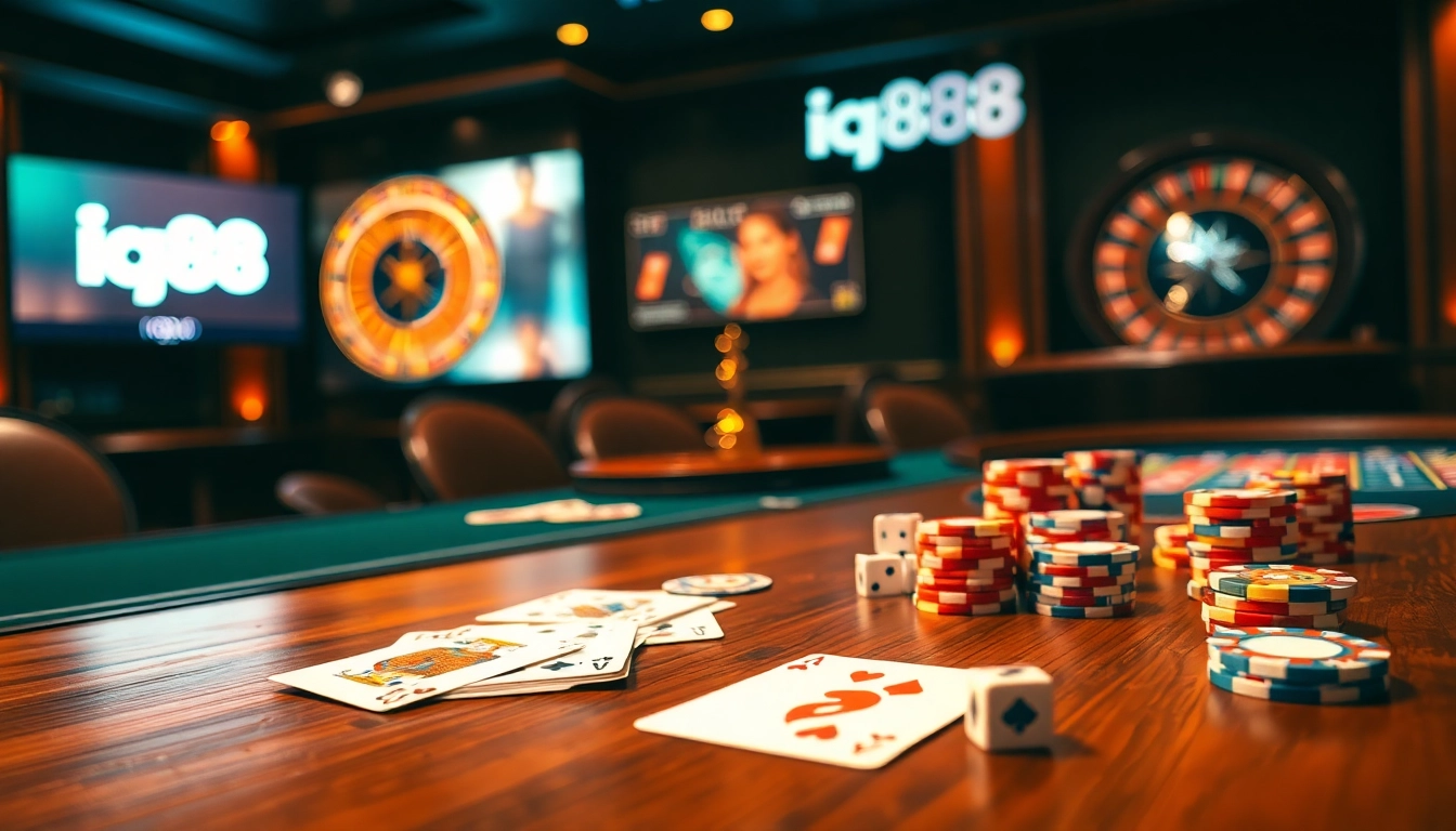 iq88 poker excitement captured on a luxurious casino table with chips and cards