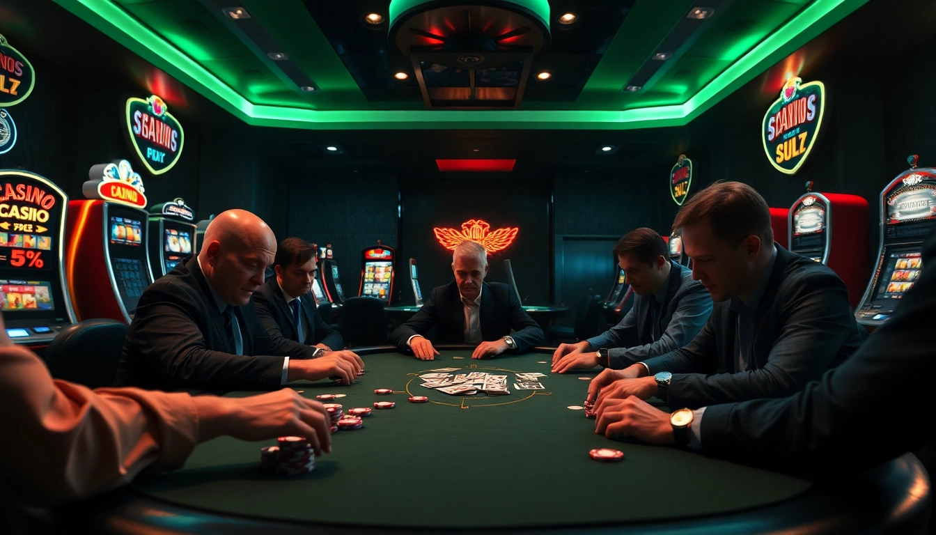 RR88 offers an exciting glimpse into a vibrant casino scene filled with poker players and colorful machines.