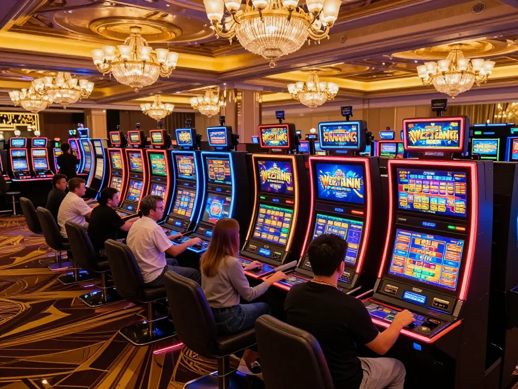 Engaging players enjoying vibrant slot machines at 789win casino.