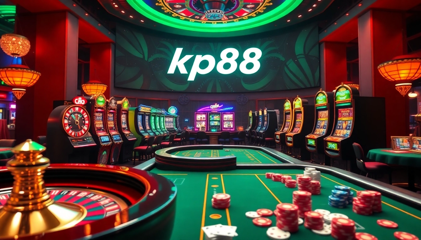 Players enjoying thrilling table games at KP88 casino with vibrant atmosphere and luxurious design.