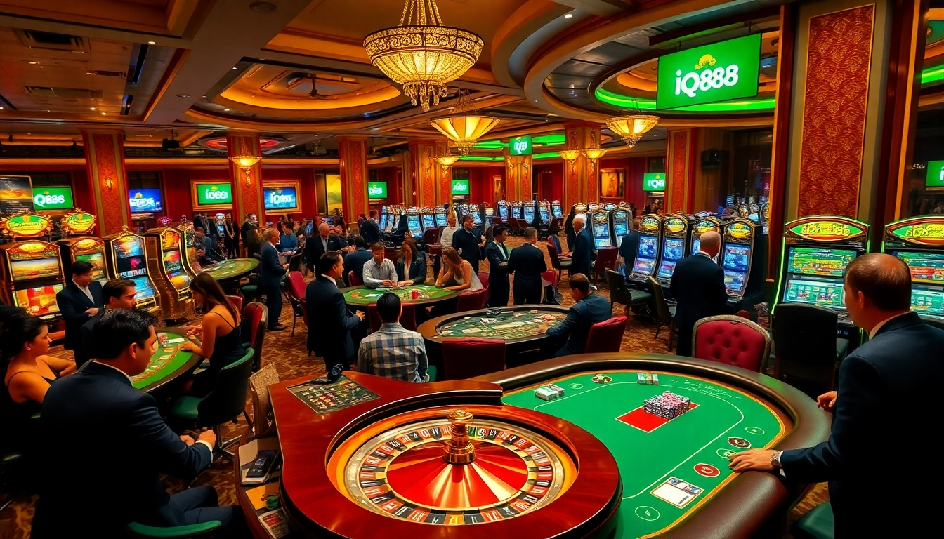 Experience the excitement of gambling at iq88 casino with vibrant tables, chips, and players in action.