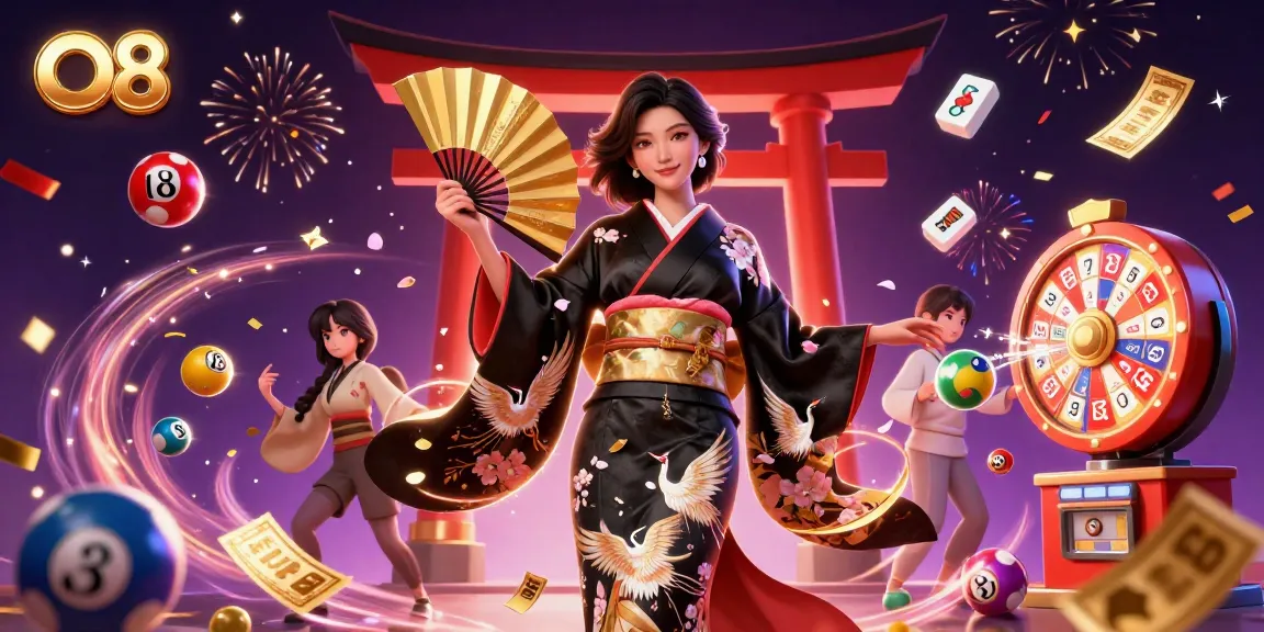 Play exciting games at O8 casino with vibrant, dynamic elements surrounding a stunning character.
