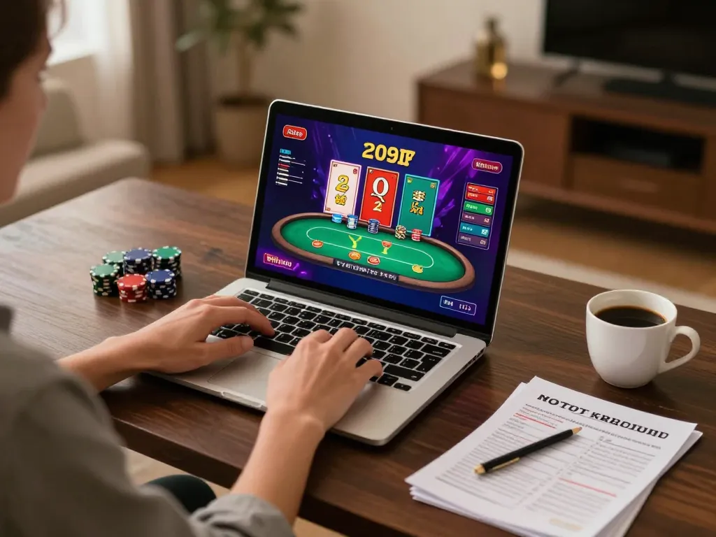 Player enjoying poker games on ALO8 STUDIO with strategic notes visible on the desk.