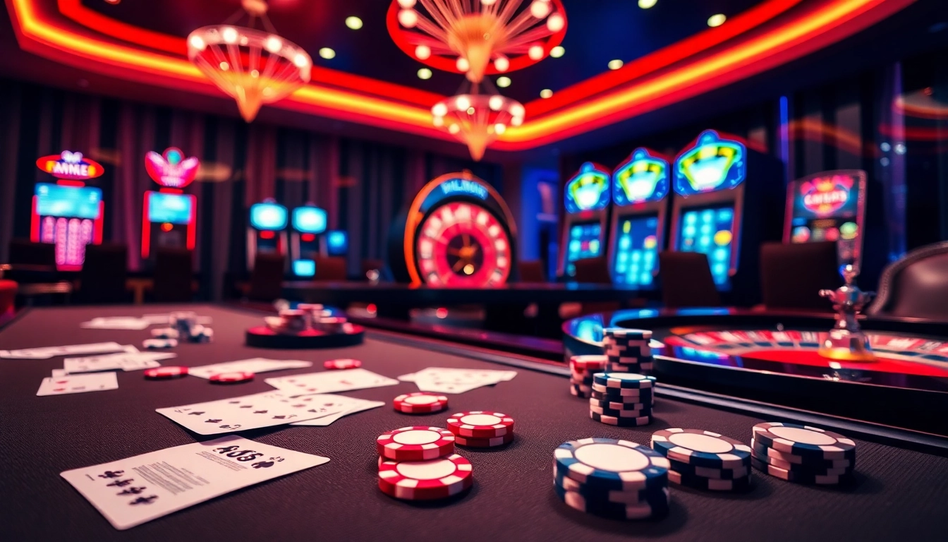 Engaging online casino scene showcasing the excitement of gambling at https://sv88s.pro with poker chips and roulette wheel.