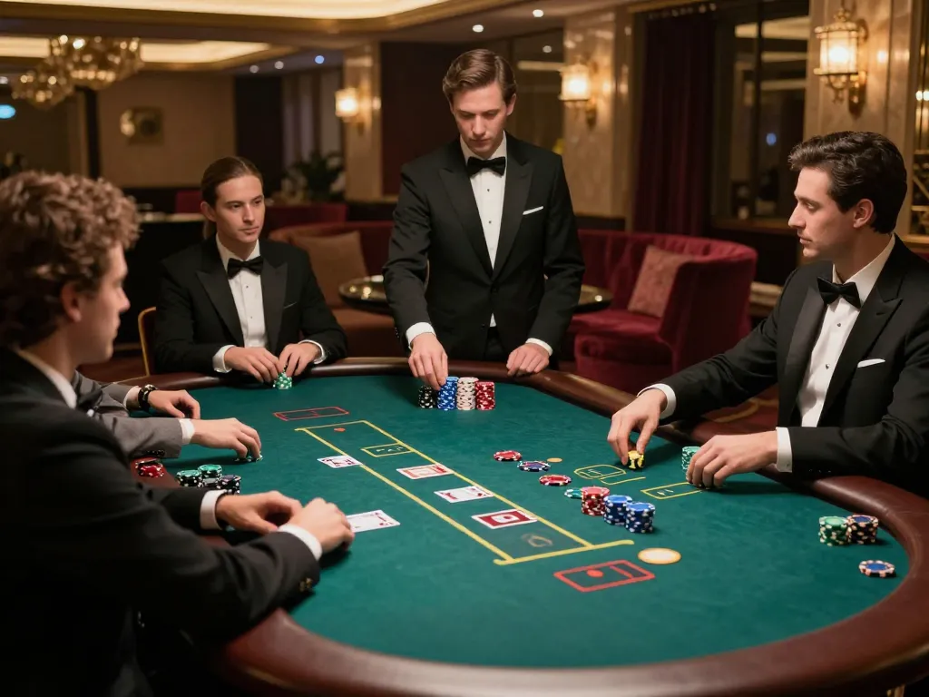 Engaged players at 789win blackjack table, showcasing strategic betting in a luxury casino environment