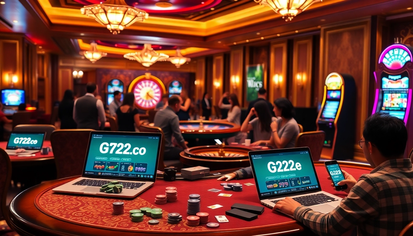 Experience thrilling gameplay at https://g28e.com/ with luxurious casino elements like tables and slot machines.