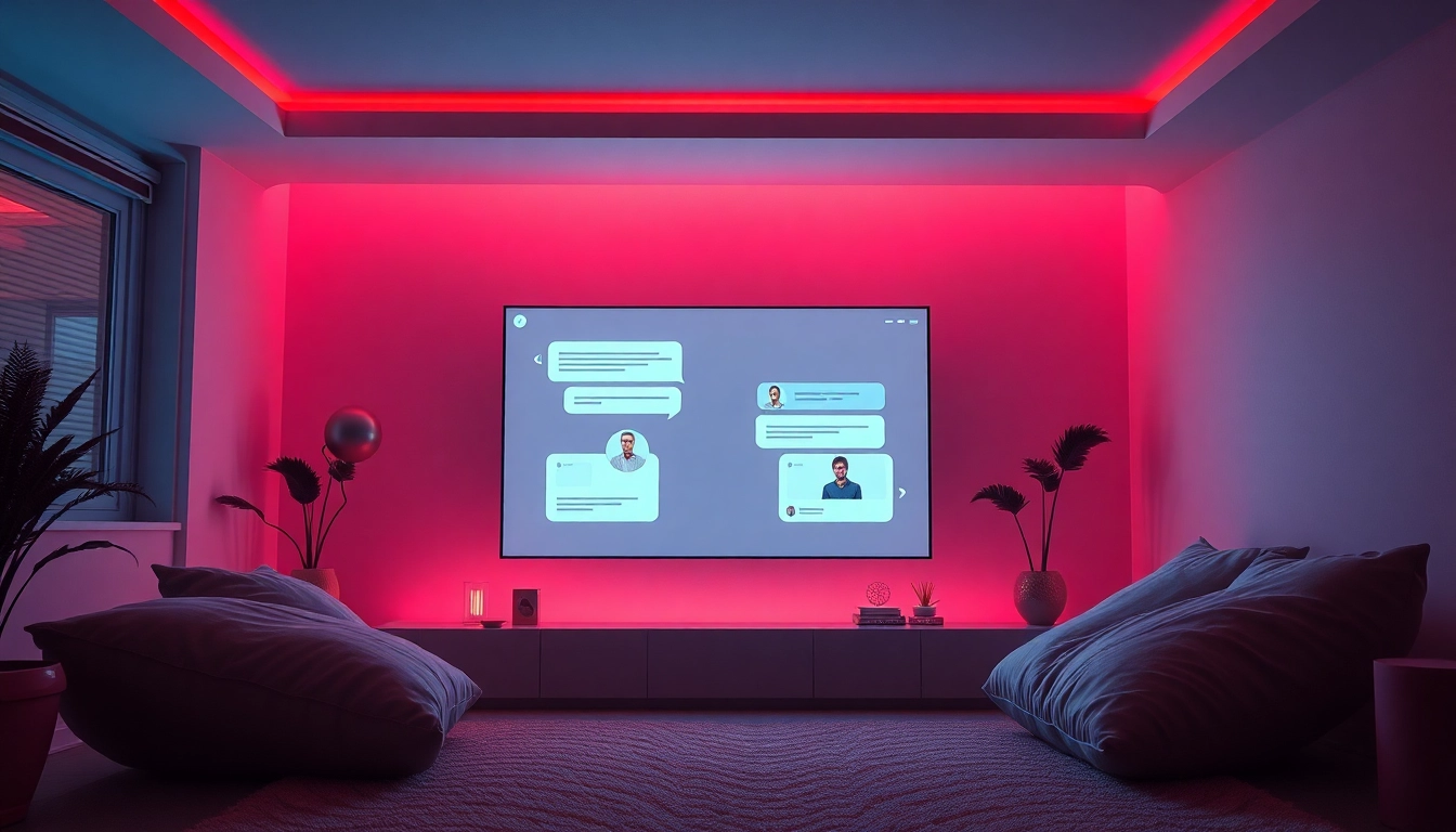 Engaging scene showcasing a virtual sex AI chat environment with intimate ambiance and modern aesthetics.