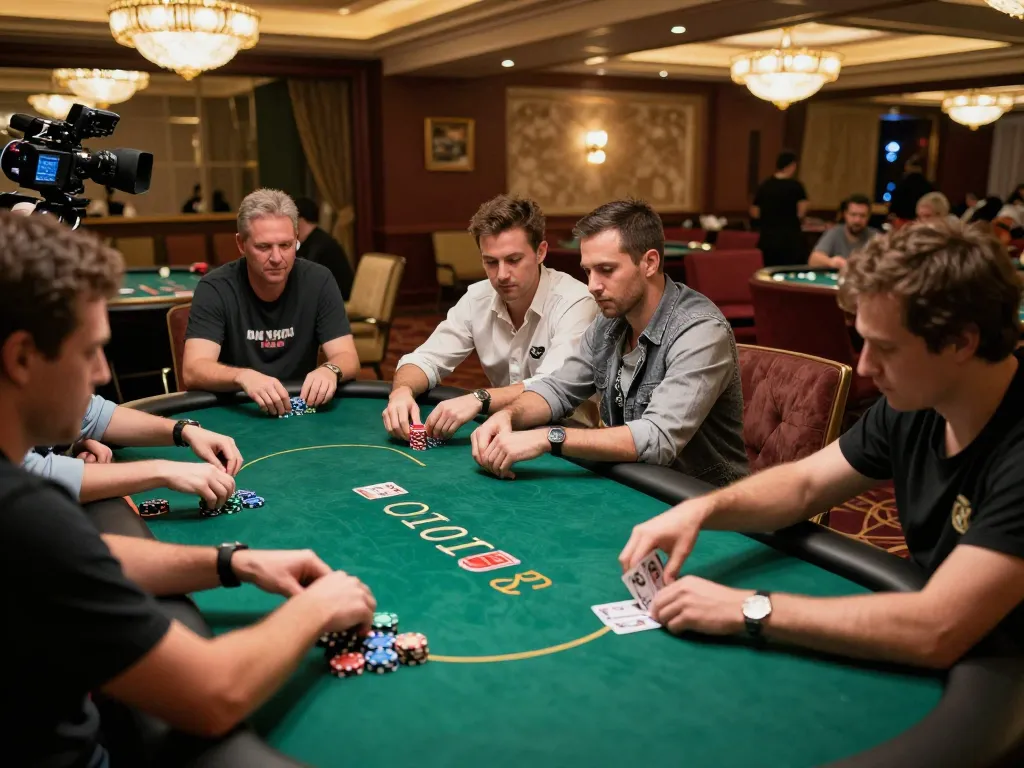 Watch players compete intensely at poker tables, showcasing the excitement at https://99win.actor/ with vibrant casino atmosphere.