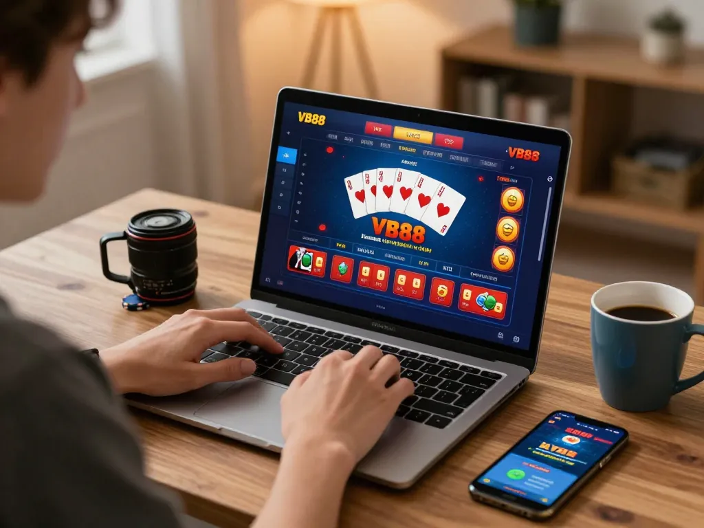 Engaging a game of poker on the VB88 online casino platform from a modern home workspace