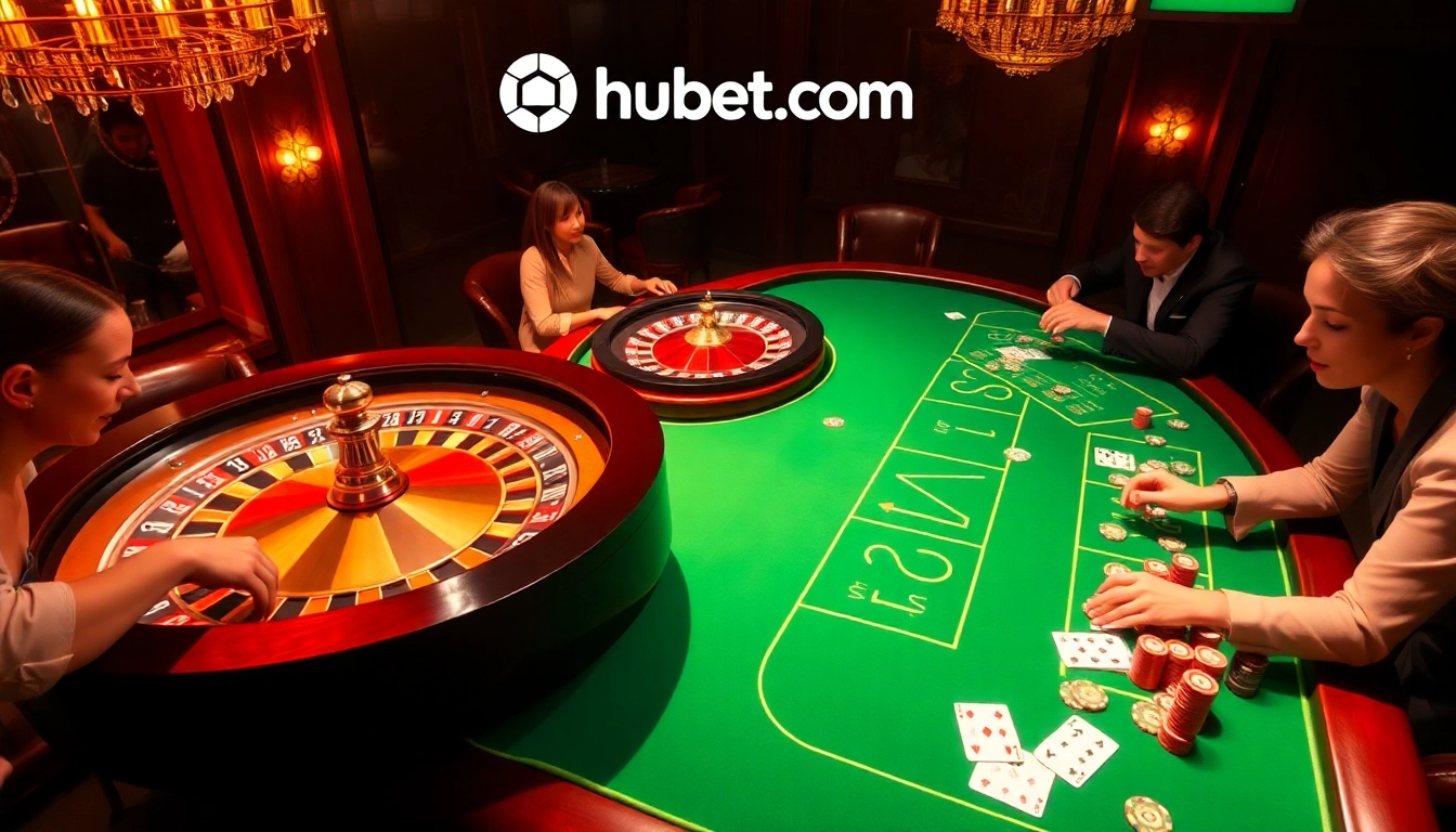 Players engaging in thrilling casino games at hubet.com, featuring vibrant tables and exciting gameplay.