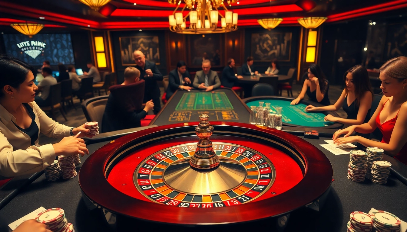 A vibrant roulette table showcasing the essence of nhà cái uy tín with eager players and colorful chips.