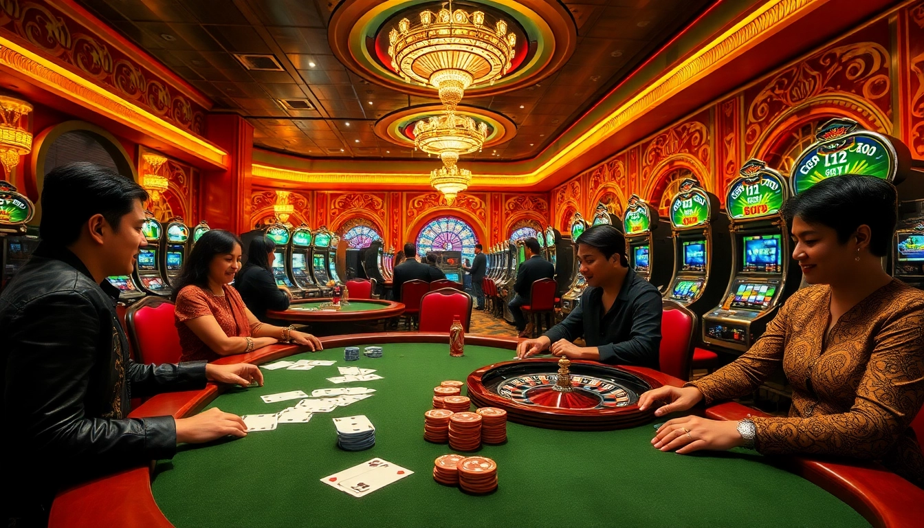 Players enjoying U31 games at a vibrant casino, showcasing poker, roulette, and slot machines.