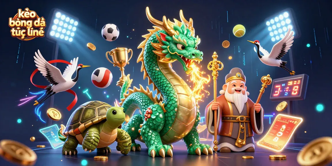 Experience kèo bóng đá trực tuyến with a dynamic scene featuring a jade dragon and sports elements.