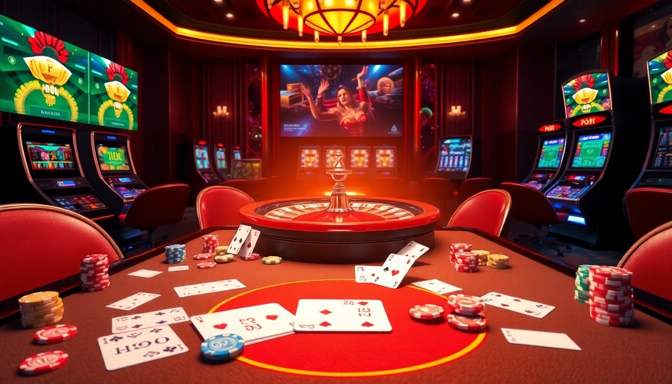 Betting at the luxurious casino with vibrant poker chips and cards at https://fnew88.com/ creating an exciting atmosphere.