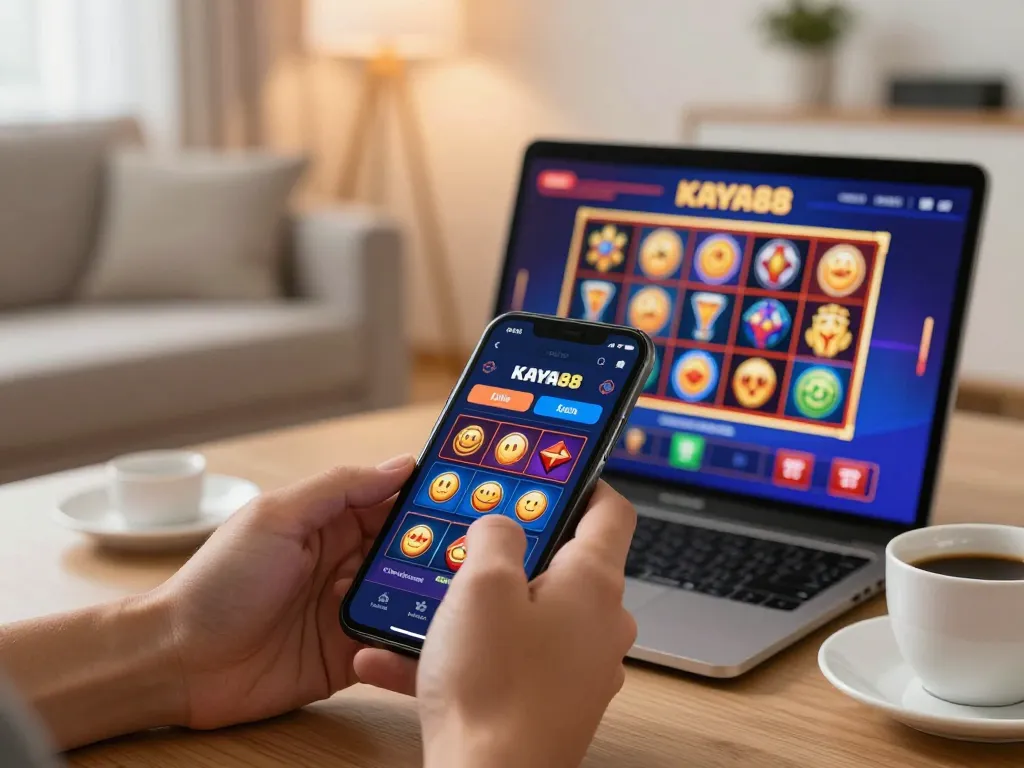 KAYA88 user engaging on mobile casino app showcasing dynamic gameplay and promotional offers.