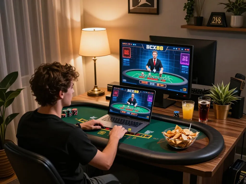 Experience the thrill of online blackjack at BCX88 with engaging gameplay and stylish setup.