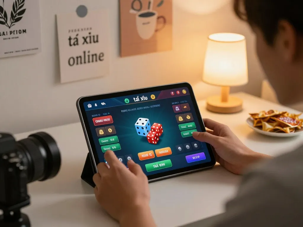 Engaging with the app tài xỉu online on a tablet shows vibrant betting options in a cozy setting.