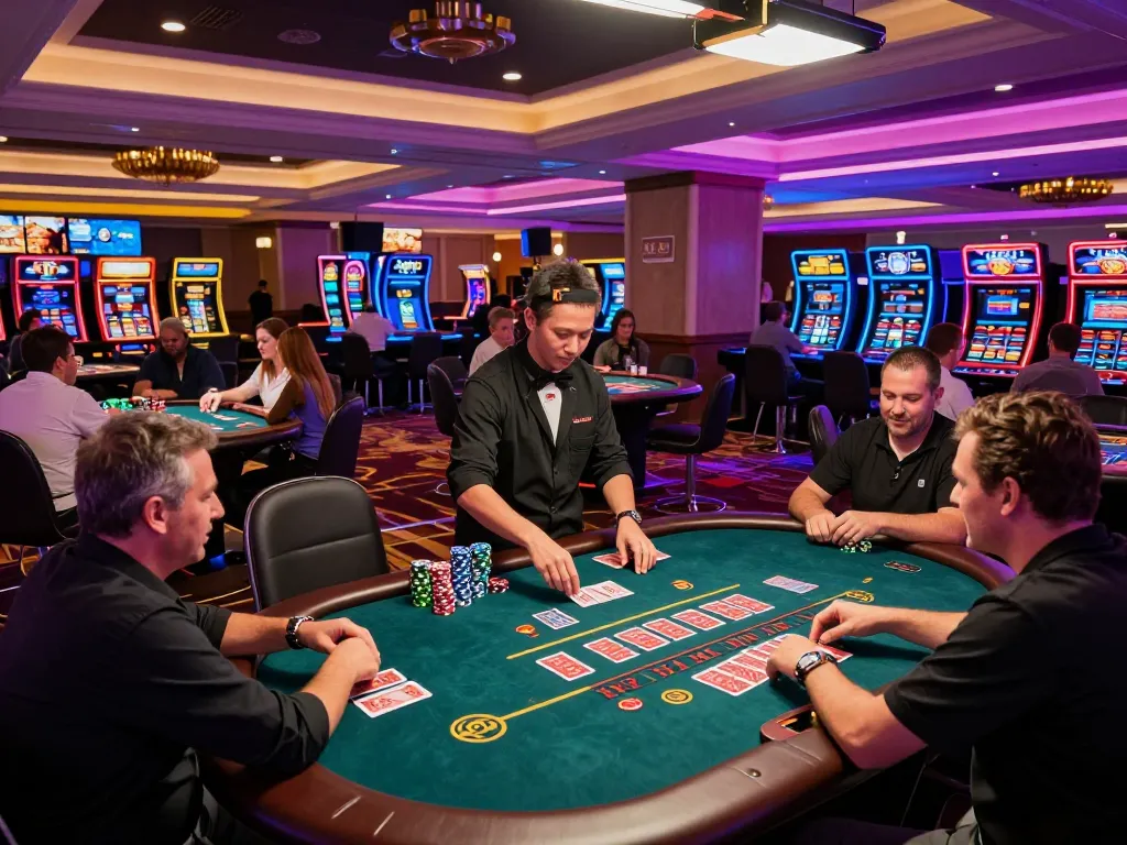 Players enjoying card games at DH88 casino with vibrant atmosphere and luxury decor