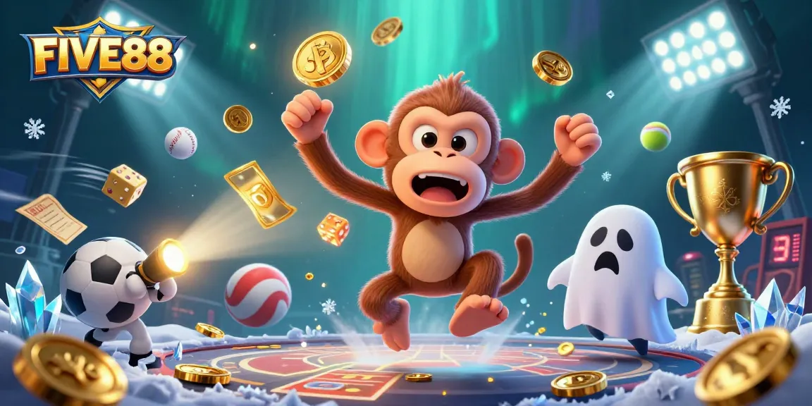 Engage with FIVE88 as the playful ghost and puppy encounter thrilling casino elements in a haunted adventure.