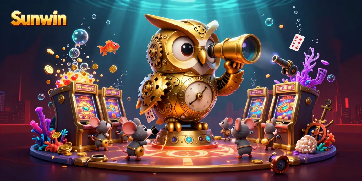 Spin and win at Sunwin, with a dazzling casino scene featuring colorful characters and treasures.