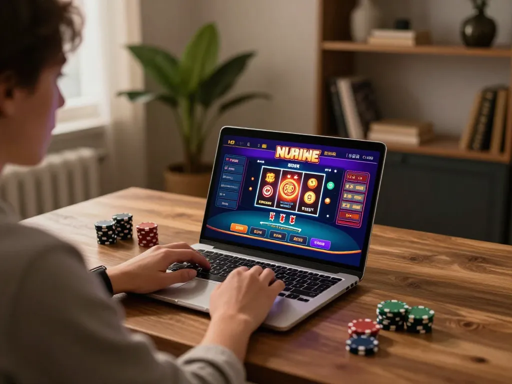 Dabet player engaging with online casino games on a laptop, showcasing poker gameplay.