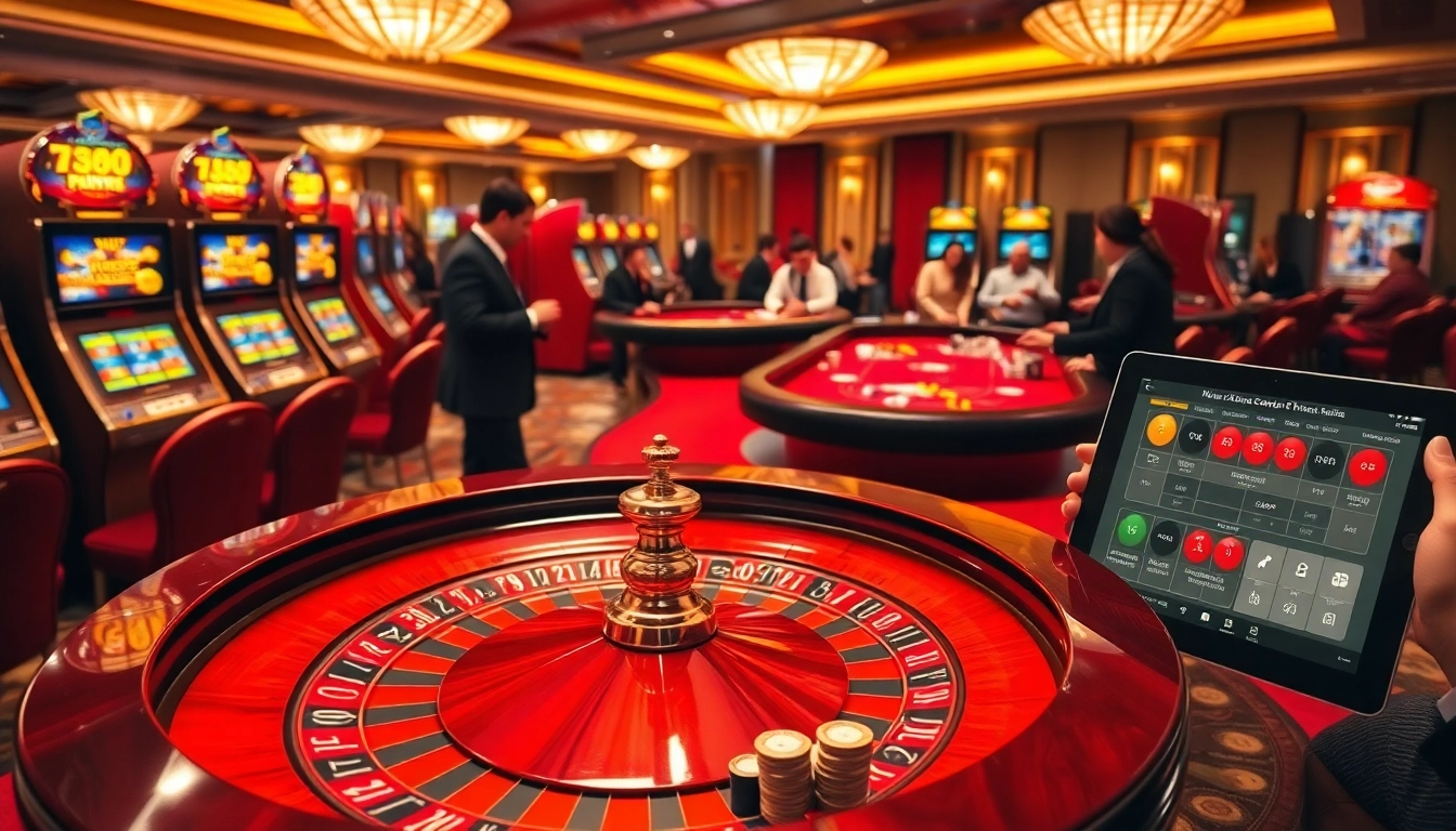 A dynamic scene at the casino highlighting the fun of games like roulette and slots at https://luck8.media/ with players engaged in thrilling bets.
